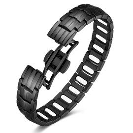 Jecanori 5X Strength Magnetic Bracelets for Men —Updated 5,000 Gauss Ellipse Magnets — Premium Butterfly Clasp & Adjustable Length,Black