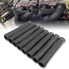 8PCS 1200 Degree Spark Plug Heat Shield Cover, Protection Insulator Sleeve, Spark Plug Insulator Wire Boots, 6 Inch Compatible with Car Truck (Black)