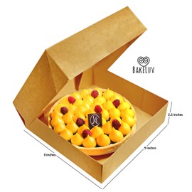 BAKELUV Pie Boxes for 9 Inch Pie | Brown, 25 Pack | 9x9x2.5 Bakery Box with Window, 9x9 Cookie Box, 9 Inch Pastry Boxes with Window Bulk, Cake Boxes, Auto Pop Up