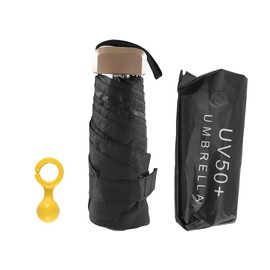 Nicear Mini Folding Umbrella Pocket Umbrella with 6 Aluminium Ribs 210T Fabric Outdoor UV Protection Golden Handle Lightweight and Compact(Black)