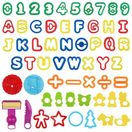 DOITEM Play Dough Tools Set for Kids Letter Molds,Numeral Molds Various Plastic Animal Molds for Creative Dough Cutting, 58 PCS