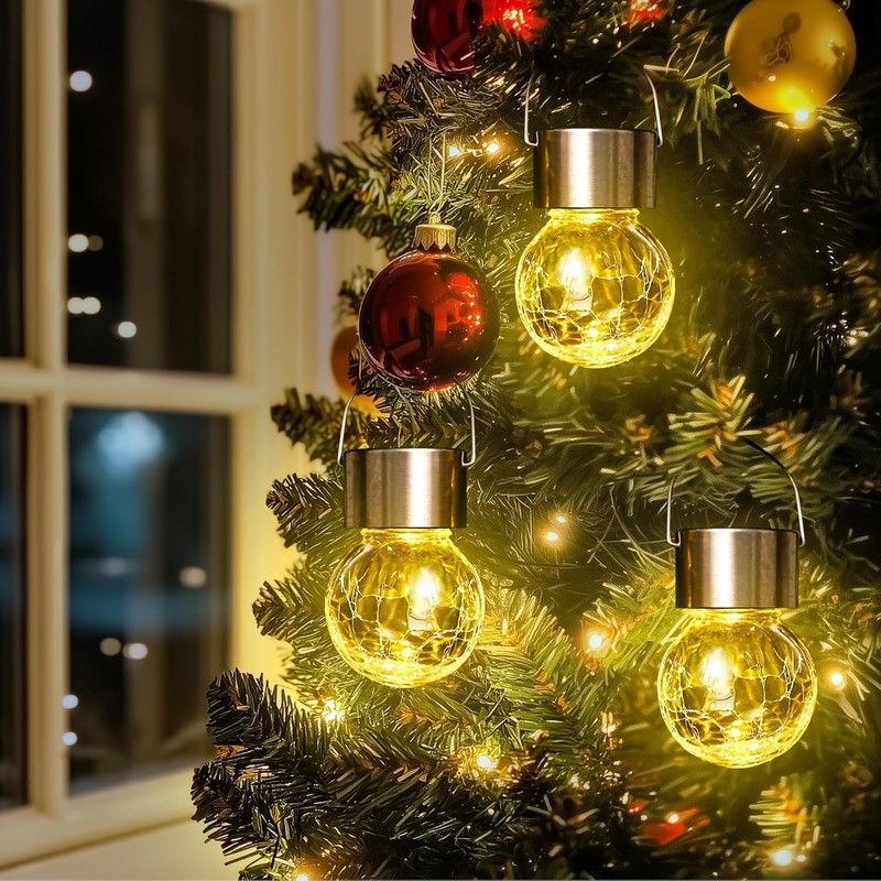 SOLPEX Hanging Solar Lights Outdoor, 8 Pack Decorative Cracked Glass
