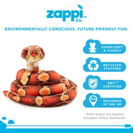 Zappi Co Kids Stuffed Soft Cuddly Plush Snake Toy - Part of the Safari Animal Collection, Perfect for Children (180 cm Length) (Orange/Black Corn Snake)