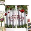 Christmas Curtain, Merry Xmas Holiday Backdrop Snowflakes Pine Trees Window