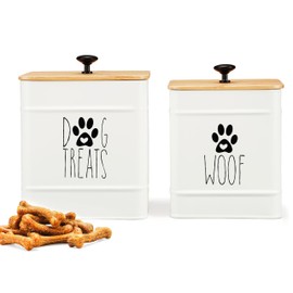 PERFNIQUE Dog Treat Container, Dog Treat Jar Set of 2 with Airtight Lid, Dog Cookie Jar for kitchen Counter, Pet Treat Container, Dog Treat Canister and Storage, 7.8x6.2 & 7.3x5.5(White)