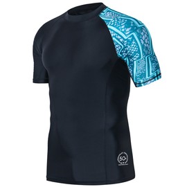 HUGE SPORTS Men's Splice Sun Protection Rash Guard Short Sleeves(Zigzag,L)