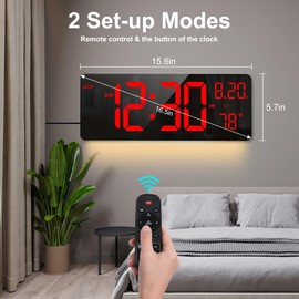 XREXS 16.5" Digital Clock Large Display with Remote Control 7 Color Changes Night Lights LED Wall Clock, Adjustable Dimmer, Temperature Clock for Bedroom, Desk Alarm Clock for Teens Elderly