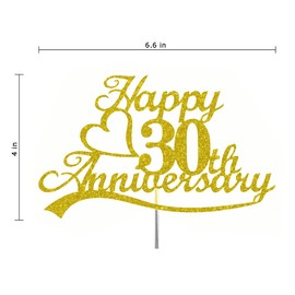 Decoración para tartas de 30 aniversario con purpurina dorada, 30 ideas de decoración de bodas, aniversario de boda, calidad premium, resistente con purpurina de doble cara, palo de acrílico. Fabricado en Estados Unidos (oro 30)