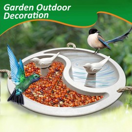 Atigrado Hanging Bird Bath for Outside - 2-in-1 Bird Feeder and Bird Baths for Outdoors - Birdbath Bowl with Vintage Birds Ornament for Backyard Table Garden Decor