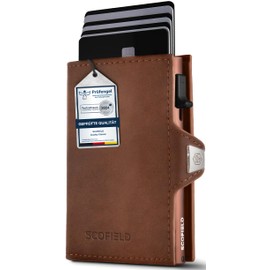 SF SCOFIELD Duality Classic Slim Wallet with Coin Compartment, Men's Card Holder for 9-10 Cards, Wallet with RFID Protection, Wallets for Men, Credit Card Holder, Vintage Brown - Caramel Brown, Max