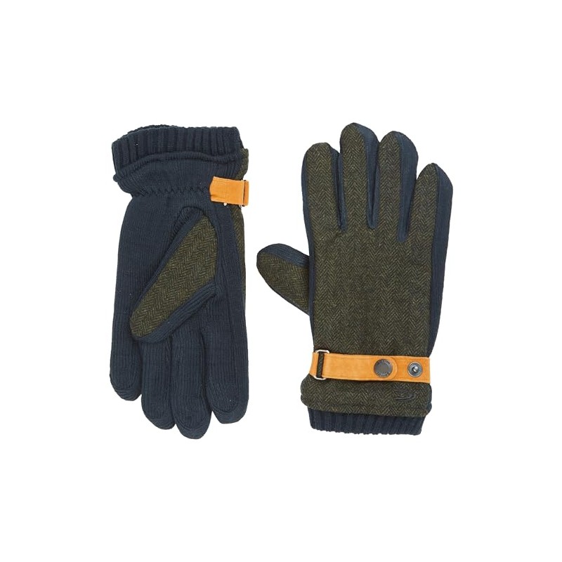 camel active Men's Wool Effect Leather Strap Gloves, dark green