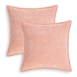 CaliTime Throw Pillow Covers Decorative 18 X 18 Inches Pack of 2 Cotton Thread Stitching Edges Solid Dyed Soft Chenille Cushion Cases for Couch Sofa Bed Living Room Farmhouse Dusty Pink