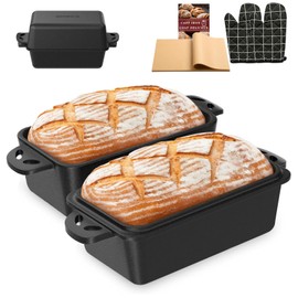 EAOENLS 9×5 Inch Cast Iron Loaf Pan with Lid, 2-in-1 Bread Baking Pans for Homemade Bread, Pre-Seasoned | Even Heat Distribution, 2 Piece Set
