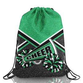 Cheer Drawstring Backpack Cheerleading Drawstring Bag Cheer Accessories Gifts for Cheerleaders (Green,1 Pcs)