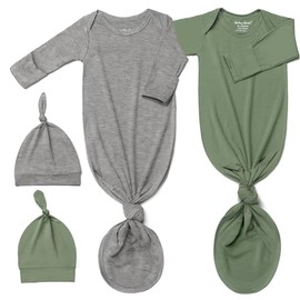 Noah Baby Super Soft Newborn Knotted Gown Set - Silky Infant Sleepwear with Long Sleeves, Includes Hat & Headband (2-Pack)