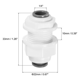 PATIKIL 1/4" Push to Connect Bulkhead Fittings, 2 Pack Straight Water Line Fitting for RO Water System, White