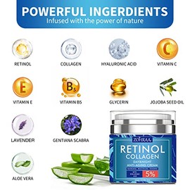 Crema de retinol para la cara, hidratante facial con colágeno y ácido hialurónico, antiarrugas, reduce las líneas finas, vitamina C+E, ingrediente nat