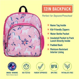 Wildkin 12-Inch Kids Backpack for Boys & Girls, Perfect for Daycare and Preschool, Toddler Bags Features Padded Back & Adjustable Strap, Ideal for School & Travel Backpacks (Magical Unicorns)