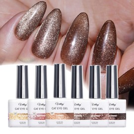 vettsy Magnetic Gel Nail Polish Set with Magnet, 6 Colors Cat Eyes Gel Polish Kit with Cat Eyes Effect for DIY Nail Art Manicure at Home (Brownie)