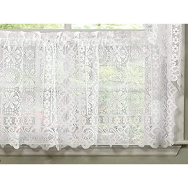 Sweet Home Collection Old World Style Floral Heavy Lace Kitchen Curtain, 36" Tier, Hopewell White