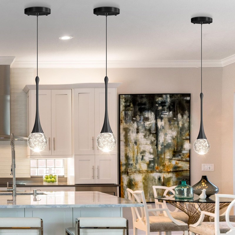 cenzoz Modern Kitchen Island Pendant Lights Black LED Dimmable Chandeliers