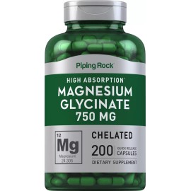 Piping Rock Magnesium Glycinate Capsules | 750mg | 200 Count | by Piping Rock