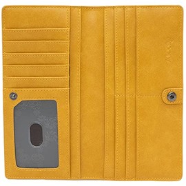 Cartera ultra delgada de cuero fino para mujer Alldaily con bloqueo RFID, tarjetero plegable para billetes, cartera de dama de largo formato, Amarillo, Minimalista