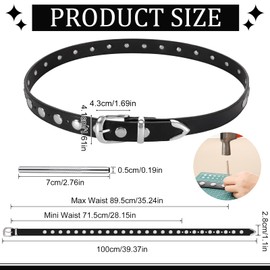 ViEinkaufen 2 Pack Women Studded Belt Ladies Belts For Jeans Dresses Fashion Vintage Punk Black Leather With Belt Hole Puncher Tool 4mm