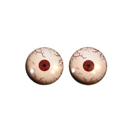 Crazy Bloodshot Mars Martian Glass Eyes Scary Creepy Horror Art Dolls Taxidermy Sculptures or Jewelry Making Cabochons Crafts Matching Set of 2 in Red and White (6mm)