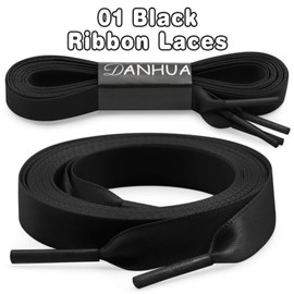 DANHUA Satin Ribbon Shoe Laces: 2 Pair 1CM Wide Black Silk Sneakers Shoelaces for Women 47 Inch