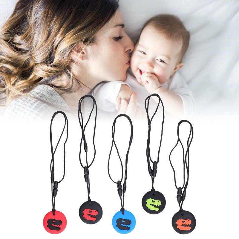 5pcs Kid Silicone Dinosaur Pattern Sensory Chewing Necklace Portable Baby