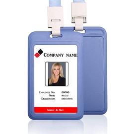 HEYDEFO Vertical ID Card Badge Holder with Detachable Lanyard Heavy Duty Hard Plastic Name Tag ID Card Holder for Business Card Offices Supplies (Grey Blue)