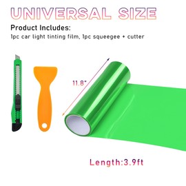 Sylvil Car Headlight Vinyl Film Sticker Sheet Roll, 12"×48" Self-Adhesive Sticker for Tail Lights Fog Lights, Air-Release Wrap Film Roll with Squeegee & Cutter, Car Accessories (Green)