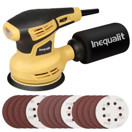 Inequalit Random Orbital Sander, 2.4Amp 5-Inch Corded Palm Sander, Max 13000 OPM Electric Drywall Sander with 6 Variable Speed, 15Pcs Sandpapers and Dust Bag for Woodworking Sanding Polishing