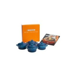 Le Creuset Stoneware Set of 4 Mini Cocottes with Cookbook, 8 oz. each, Marseille