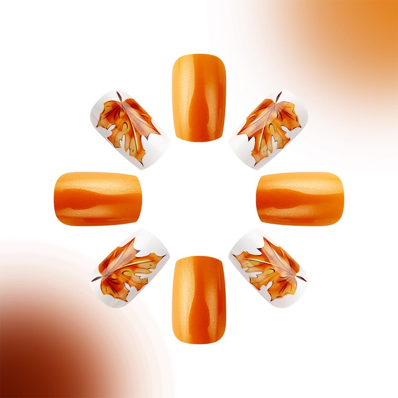 Thanksgiving Press On Short Nails Acrylic Glossy Full Cover Fall