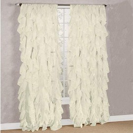 Rooney Cascade Sheer Voile Ruffled Window Treatment Panels (Beige, 1PC 50" x 95")