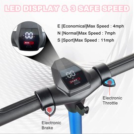 Electric Scooter for Kids Ages 6-14, 150W Motor, 4/7/11 Mph, 60 mins Ride Time, Adjustable Speed, LED Display, Colorful Lights, Electronic Brake, Foldable Kids Electric Scooter (Blue)