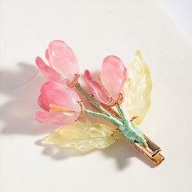 Pink Flower Hair Clip, Pink Flowers Hair Barrettes Duck Billed Hair Clips Hair Accessories for Women Girls