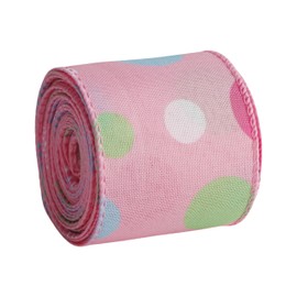 Meseey Easter Wired Edge Ribbon, Pastel Stripe, Spring Decoration for Wreaths, Crafts, Garlands, Gift Wrapping (Pink Polka Dot, 2.5 Inch)