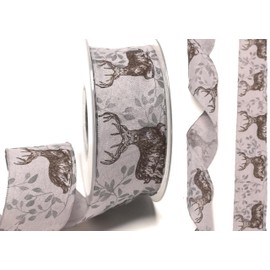 Decorative Ribbon 20 m x 40 mm Grey Brown Deer Wild Hunting Gift Ribbon [1399]