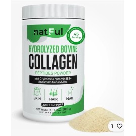 NATFUL Collagen Peptides Powder – Hydrolyzed Bovine Collagen with Vitamin C, Hyaluronic