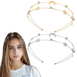 Quilax 2Pcs Moon Five-pointed Star Headbands, Bridal Hair Hoop Wedding Sta Hair Accessories Goddess Headband, Elegant Goddess Crown for Women, Star Hair-Accessories