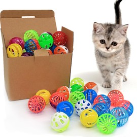 OODOSI Cat Jingle Balls Toys, 24 Packs Bell Balls Cat Toys, Lightweight, Interactive, Assorted Colors Ball Toy for Kitten Training and Play