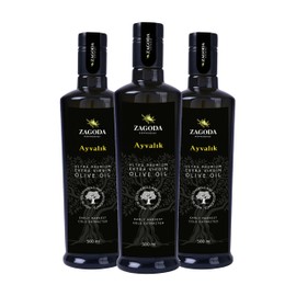Zagoda Zagoda Ultra Premium Ayvalik Extra Virgin Olive Oil, Early Harvest Olive Oil High in Polyphenols, Cold Pressed Olive Oil for Dressings and Marinades, 0.1% Acidity, Vegan, Keto, Paleo, 16.9 fl oz, 3-Pack