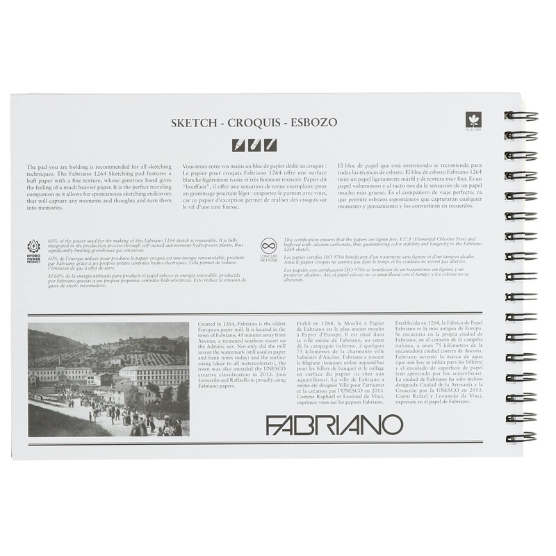 Fabriano 1264 Sketch Pad, 12 x 9, Light Cream