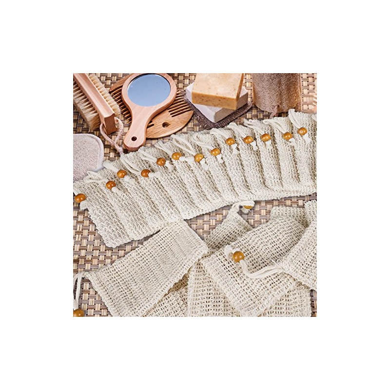 50 soap bags mesh exfoliating, 100% natural sisal soap pouch,