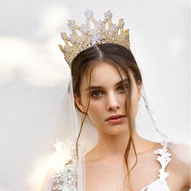 Aoligrace Luxury Tall Cubic Zirconia Tiaras and Crowns for Women CZ Pageant Birthday Party Wedding Hair Pieces for Brides Gold