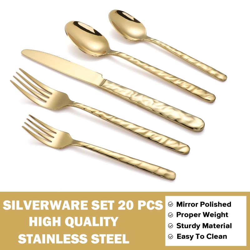 20-piece Gold Silverware Set Stainless Steel Flatware Set Mirror Polished