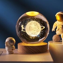 Crystal Ball Night Light Projection Lamp Planet Model,3D Crystal Ball with Led Wooden Base,Gift for Christmas Thanksgiving Birthday, Home Room Decor LED Night - USB Powered with Switch (Starry Sky)